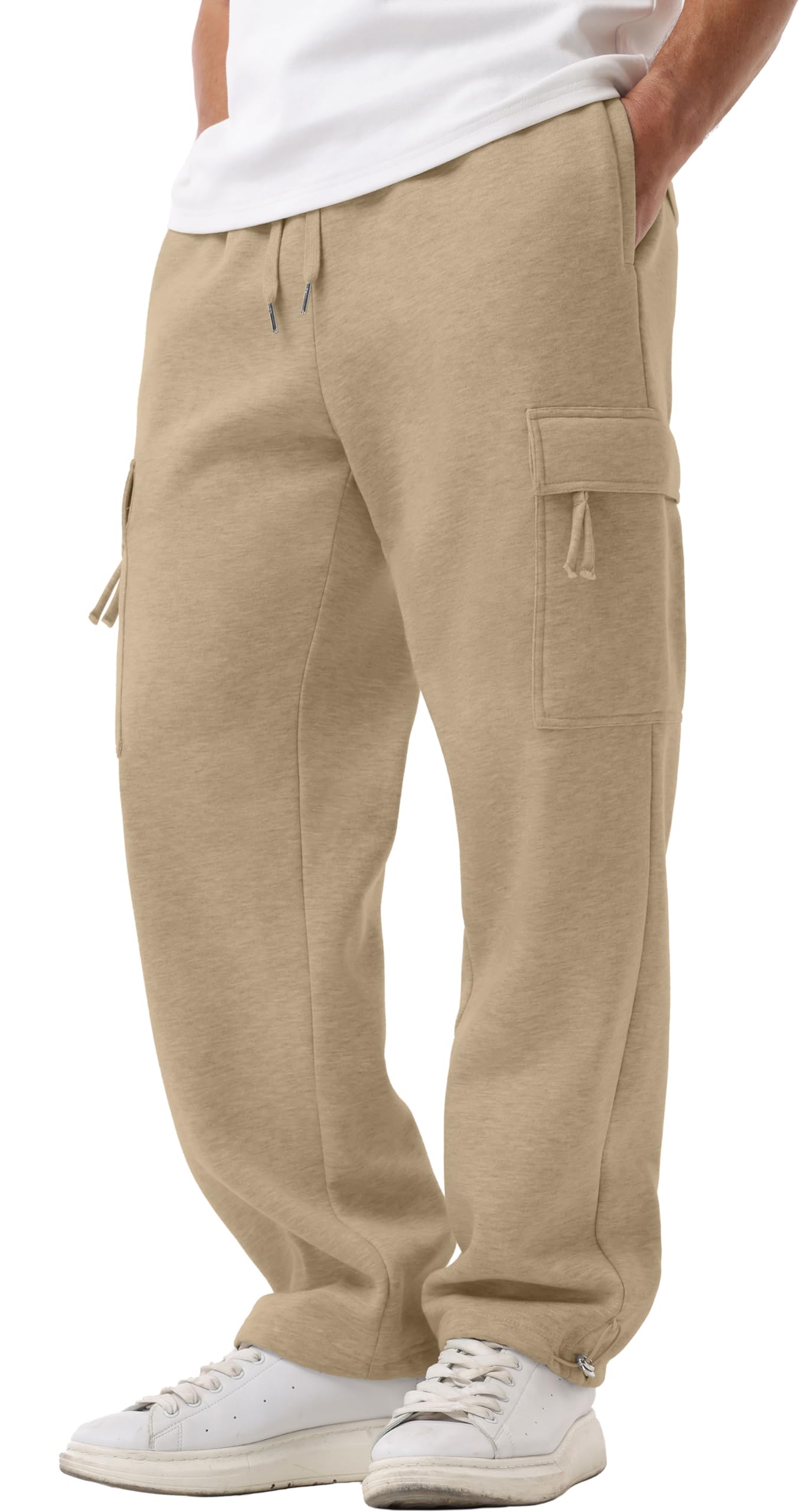 Sailwind Men's Fleece Cargo Sweatpants Casual Loose Fit Heavyweight Pants with Pockets