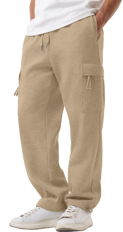 Sailwind Men's Fleece Cargo Sweatpants Casual Loose Fit Heavyweight Pants with Pockets