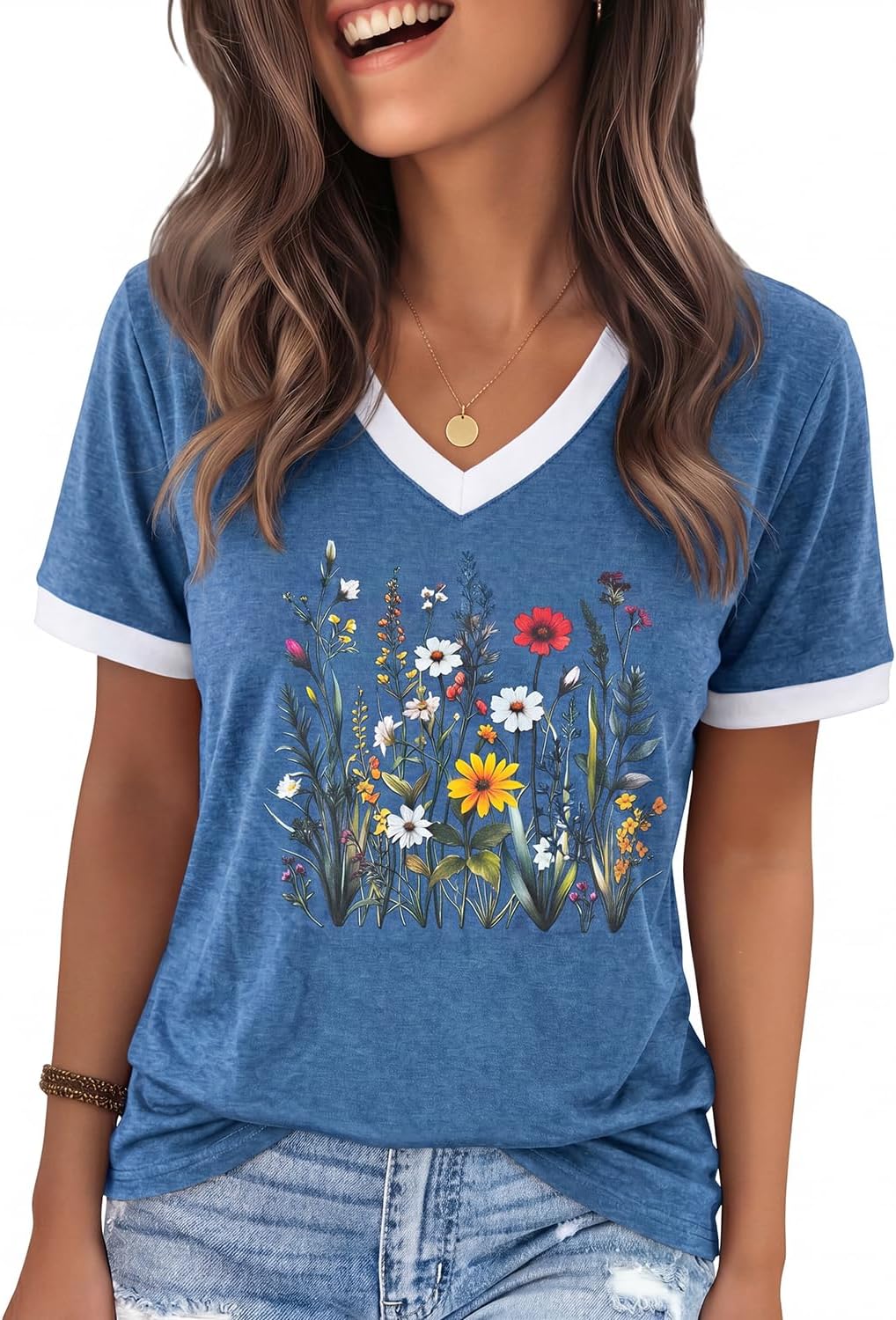 YEXIPO Womens T Shirts Graphic Tees Spring Short Sleeve V Neck Funny Letter Print Casual Loose Cute Summer Tops