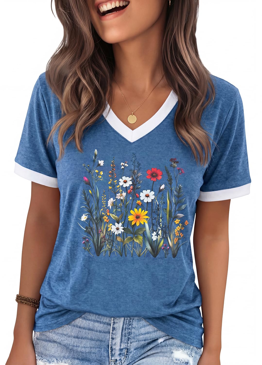 YEXIPO Womens T Shirts Graphic Tees Spring Short Sleeve V Neck Funny Letter Print Casual Loose Cute Summer Tops