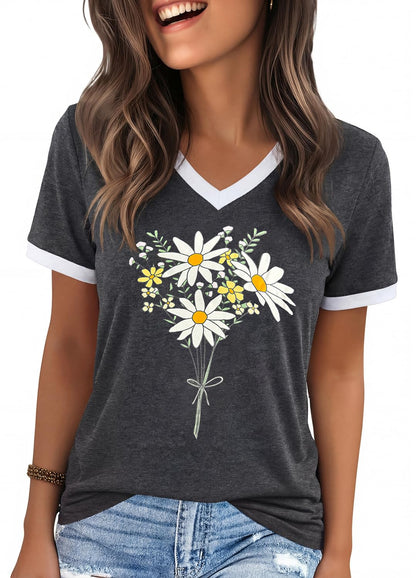 YEXIPO Womens T Shirts Graphic Tees Spring Short Sleeve V Neck Funny Letter Print Casual Loose Cute Summer Tops