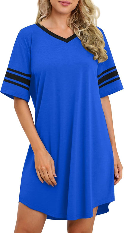 WEACZZY Nightgowns for Women Soft Sleep Shirt V Neck Short Sleeve Loungewear Loose Comfy NightShirts