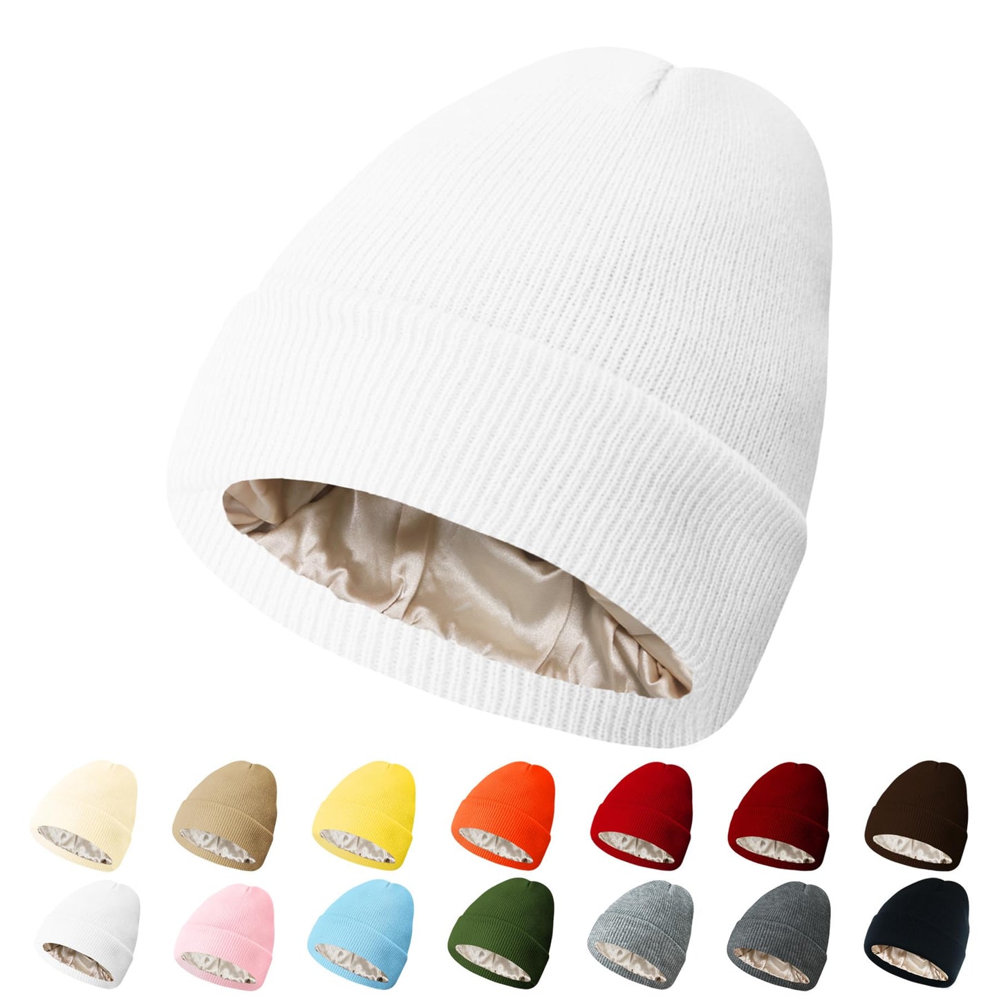 PFFY Womens Satin Lined Beanie Hat Silk Lining Winter Hats Beanies for Women Soft Slouchy Beanie Skull Cap