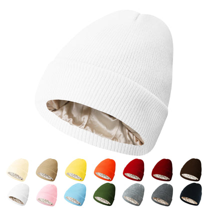 PFFY Womens Satin Lined Beanie Hat Silk Lining Winter Hats Beanies for Women Soft Slouchy Beanie Skull Cap
