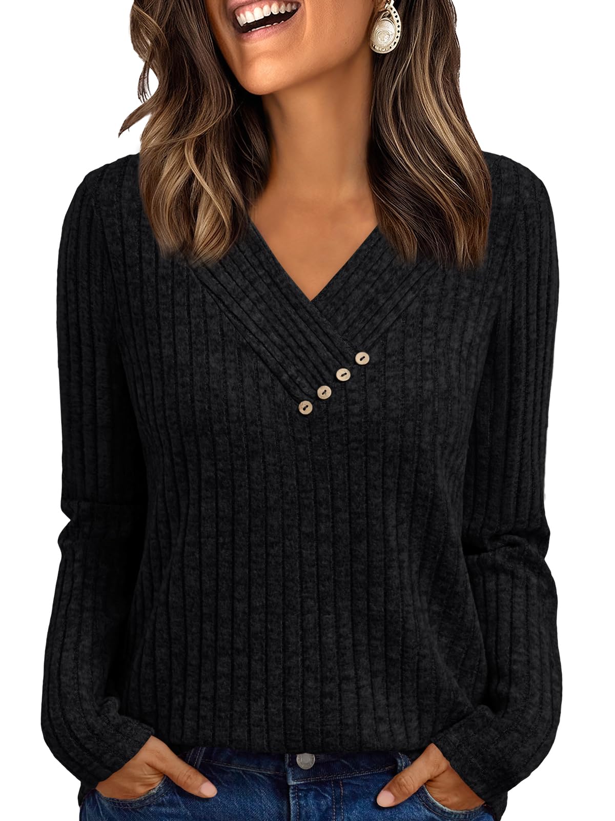 AUTOMET Womens Long Sleeve Shirt Fall Fashion 2025 V Neck Sweater Tunic Tops Dressy Casual Work Blouse Trendy Winter Clothing