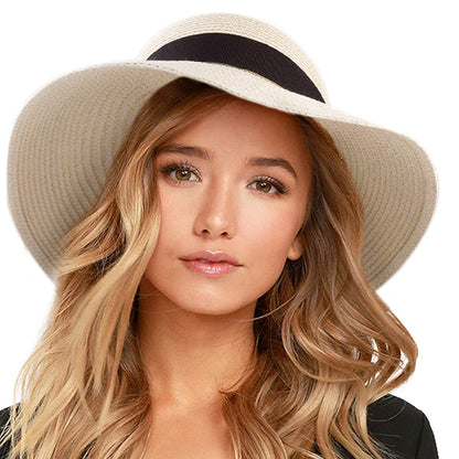FURTALK Womens Beach Sun Straw Hat UV Protection Travel Packable Foldable Brim Summer UV Hat