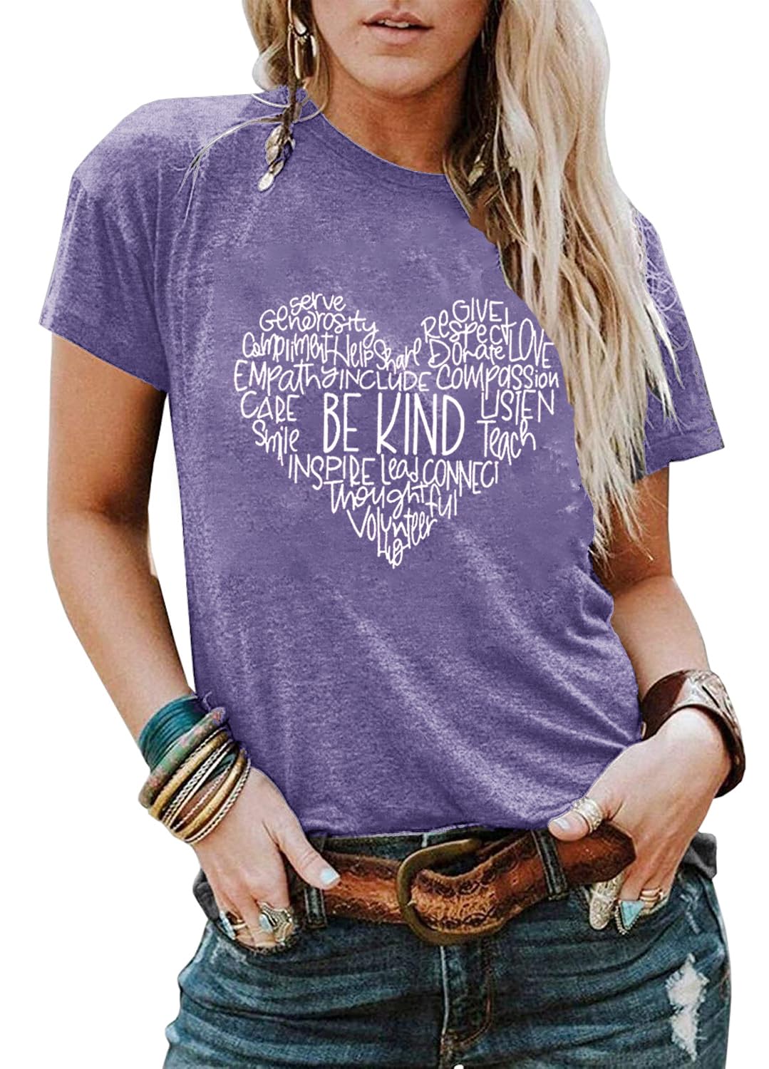 YEXIPO Womens Graphic Tees Short Sleeve Summer Tops Funny Letter Print Crew Neck Casual Loose Cute T Shirts