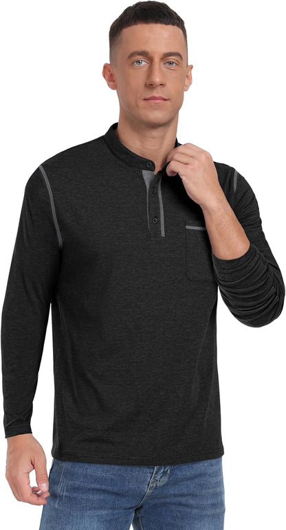 Sailwind Men's Fashion Henley Shirt Classic Long Sleeve Lightweight Button Cotton T-Shirt Casual Top with Pocket