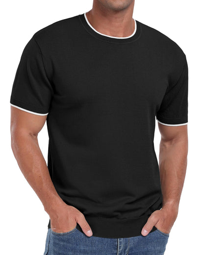 Sailwind Mens T-Shirt Knit Short Sleeve Crew Neck Contrast Trim Knit T-Shirt