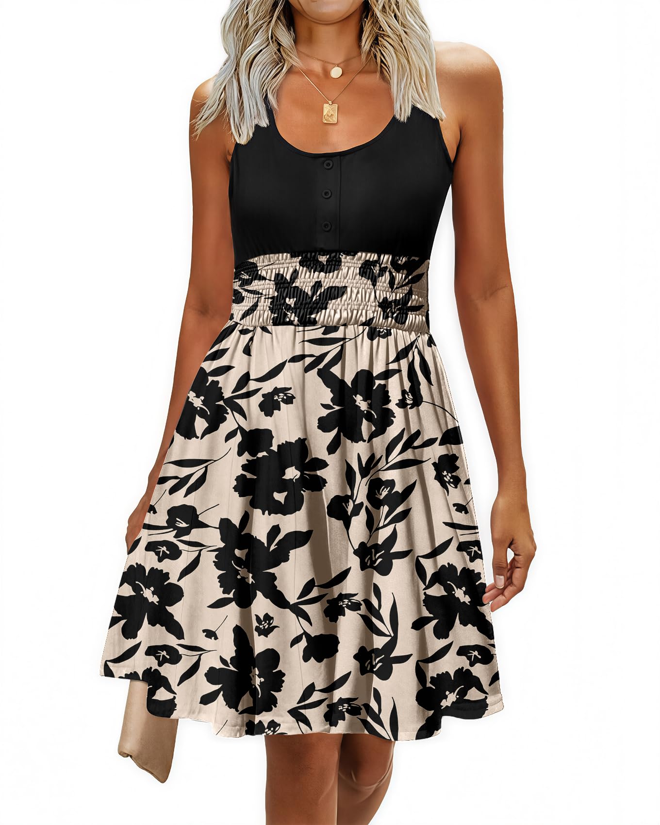 Summer Dresses for Women Casual Sleeveless Sundresses Elastic Waist Mini Sun Dress