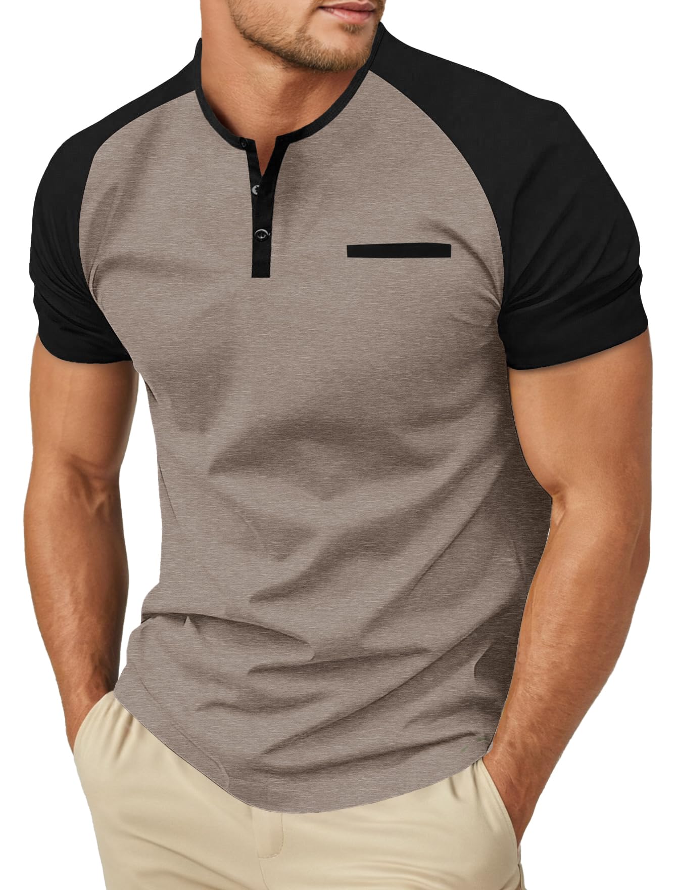Sailwind Men's Cotton Henley Short Sleeve Casual T-Shirts with Pocket