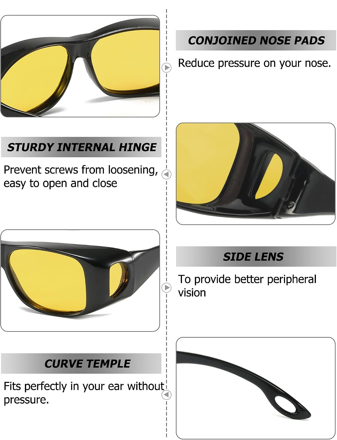 TJUTR Night Vision Driving Glasses for Women Men, Fit Over Wrap Around Eyewear Glasses, Yellow Lens Anti-glare TN8143