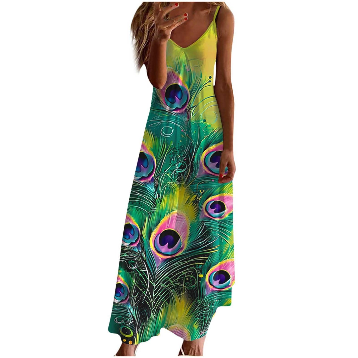Ceboyel Women Floral Spaghetti Strap Sundress Casual Summer Long Maxi Dress Vneck Sexy Boho Dresses Trendy Beach Clothes