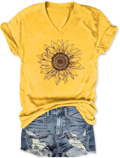Women's T-Shirts V-Neck Dragonfly Tee Cute Summer Graphic Shirts Vintage Boho Flowers Short Sleeve T Shirt