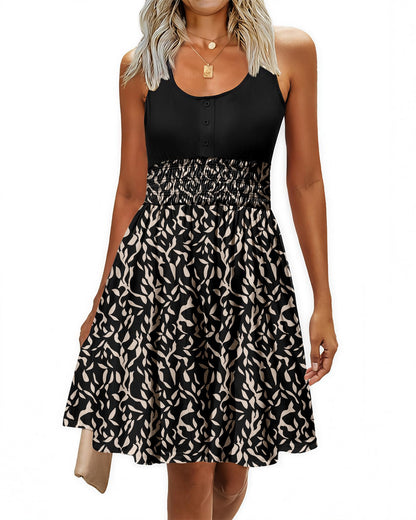 Summer Dresses for Women Casual Sleeveless Sundresses Elastic Waist Mini Sun Dress