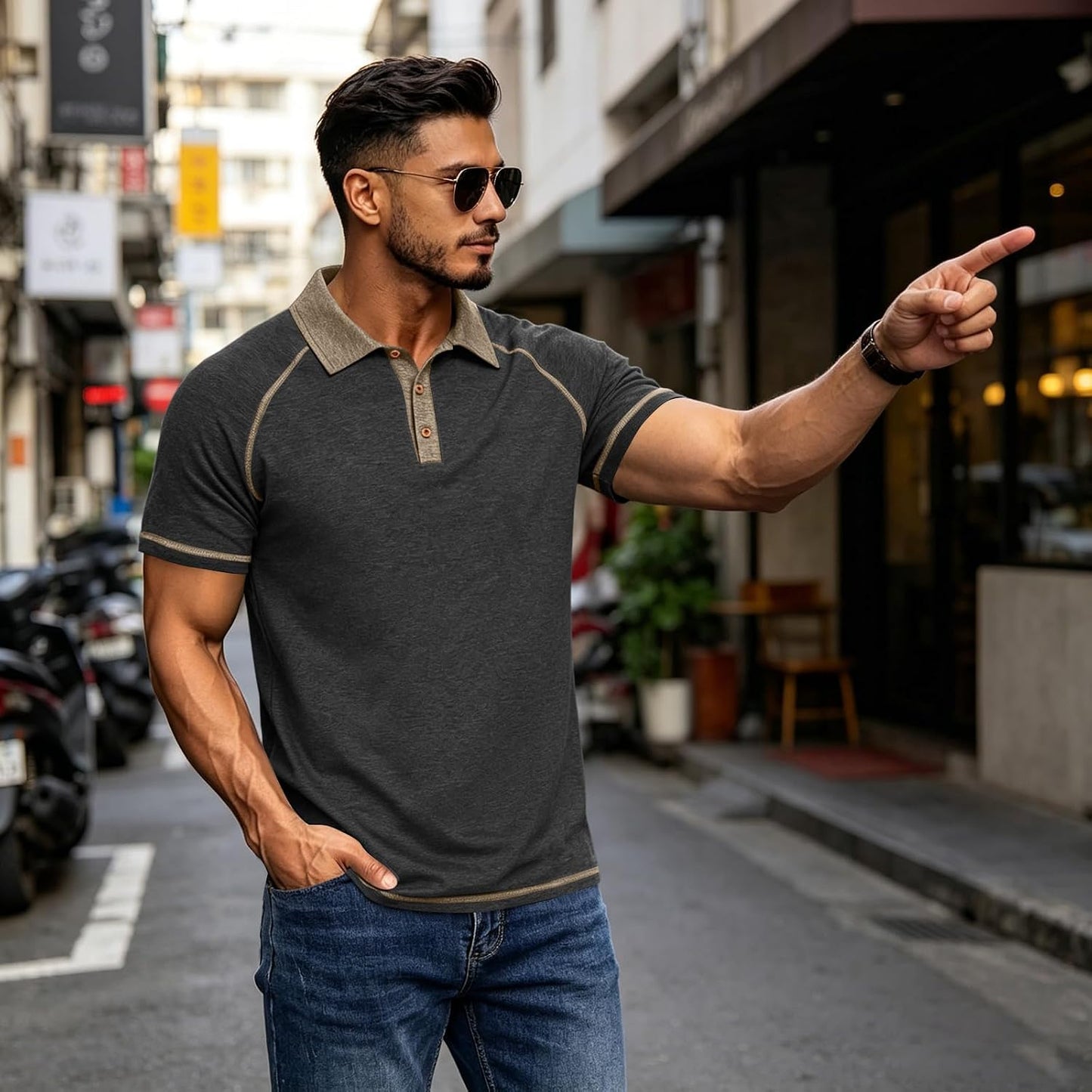 Mens Cotton Polo Shirts Short Sleeve Raglan Collared Casual Summer Fashion Spread Collar Golf Shirts