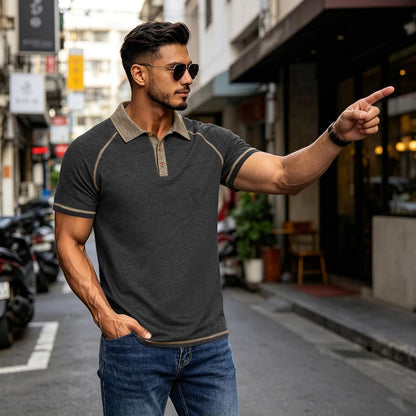 Mens Cotton Polo Shirts Short Sleeve Raglan Collared Casual Summer Fashion Spread Collar Golf Shirts
