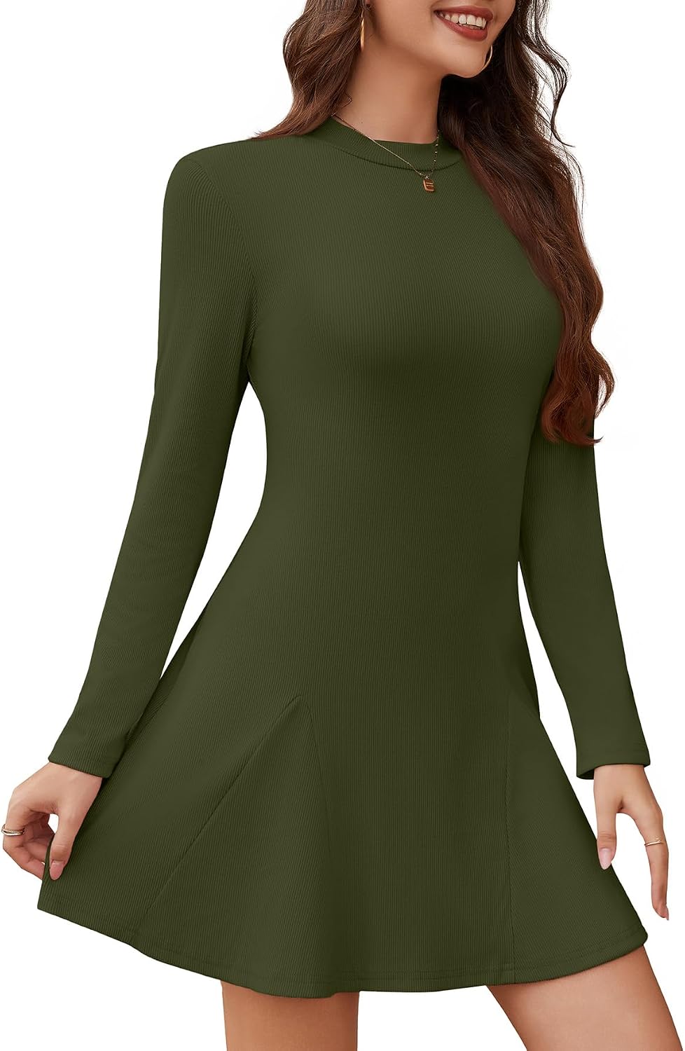 WEACZZY Elegant A Line High Waist Ruffle Flowy Party Wedding Guest Mini Dress 2026 Womens Long Sleeve Casual Fall Dresses