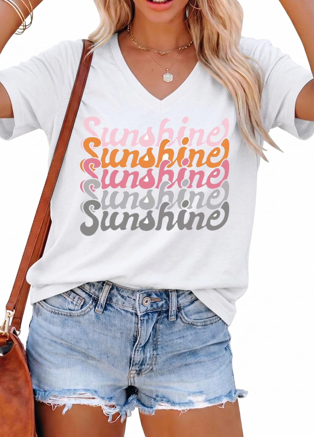 YEXIPO Womens Graphic Tees V-Neck T Shirts Spring Short Sleeve Funny Letter Print Casual Loose Cute Summer Tops
