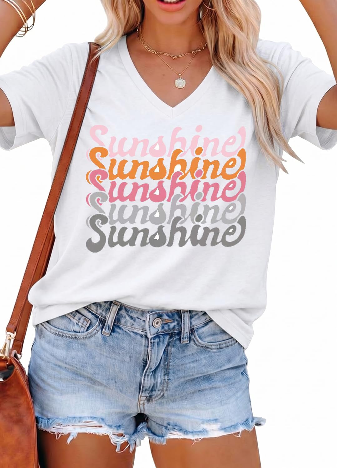YEXIPO Womens Graphic Tees V-Neck T Shirts Spring Short Sleeve Funny Letter Print Casual Loose Cute Summer Tops
