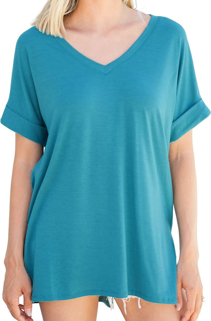 YEXIPO Women's V Neck T Shirts Short Sleeve Summer Tops Casual Loose Fit Solid Tee Tunic Tops