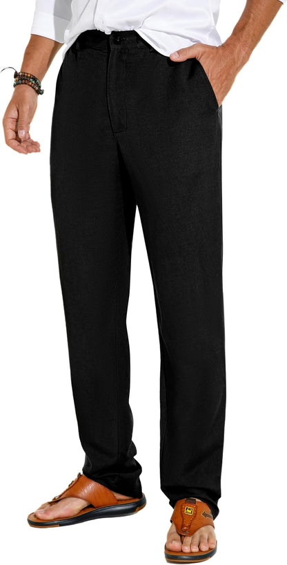 Sailwind Men's Summer Beach Linen Pants Casual Lightweight Elastic Waist Drawstring Loose Pants