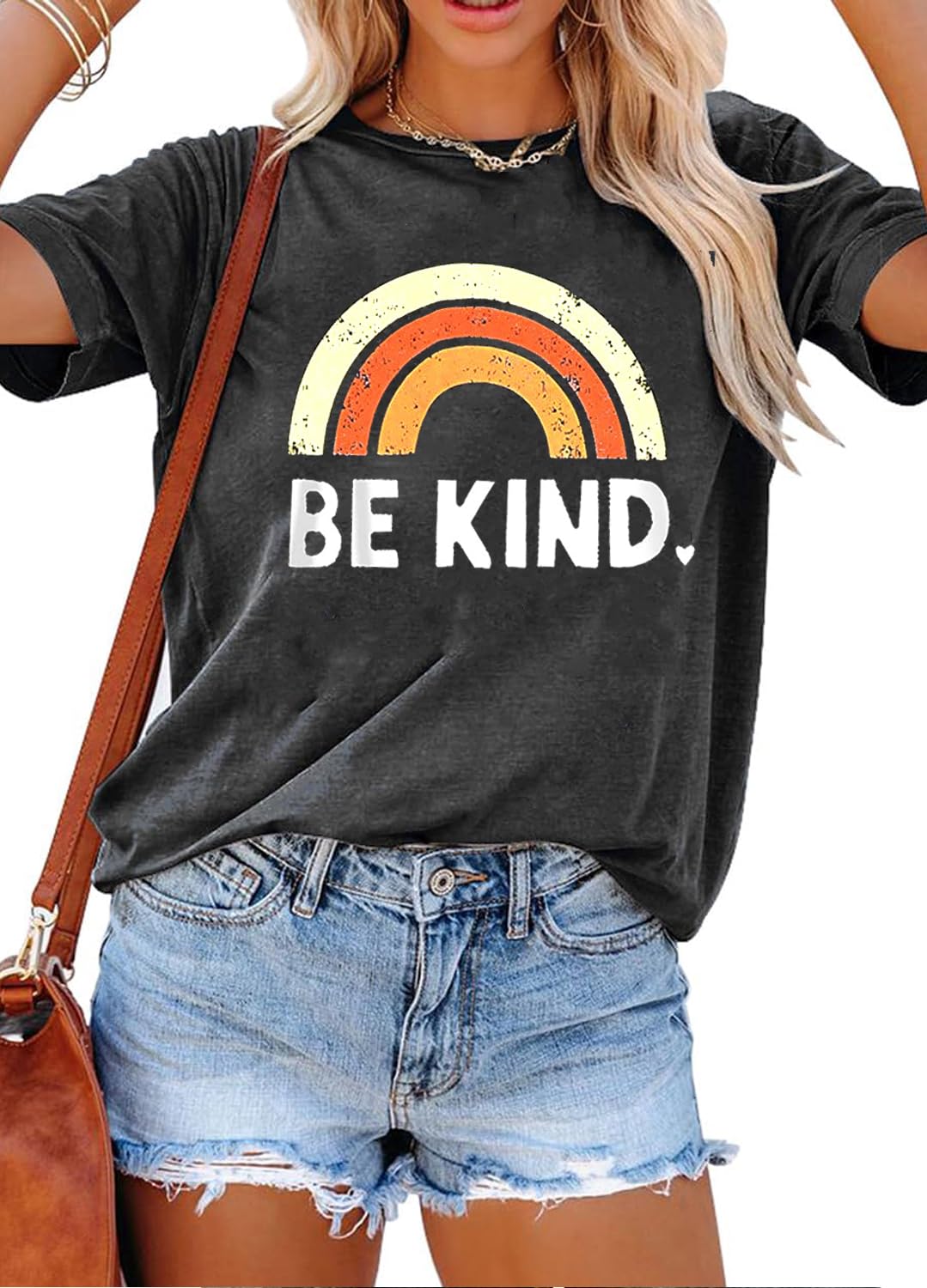 YEXIPO Womens Graphic Tees Short Sleeve Summer Tops Funny Letter Print Crew Neck Casual Loose Cute T Shirts