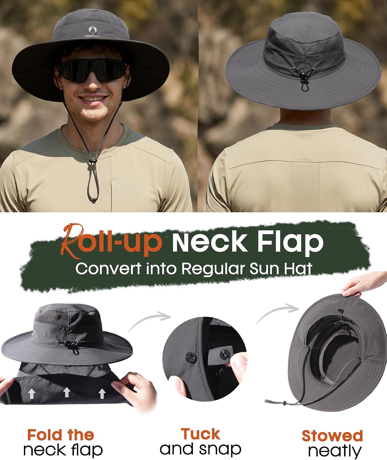 FURTALK Sun Hats for Men Women Fishing Hat with Neck Flap UPF 80+ Breathable Wide Brim Hiking Safari Summer Bucket Hats