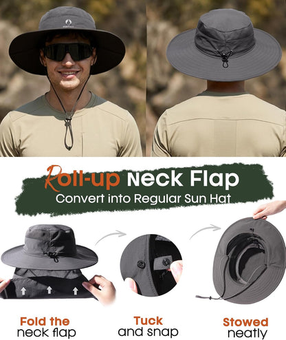 FURTALK Sun Hats for Men Women Fishing Hat with Neck Flap UPF 80+ Breathable Wide Brim Hiking Safari Summer Bucket Hats