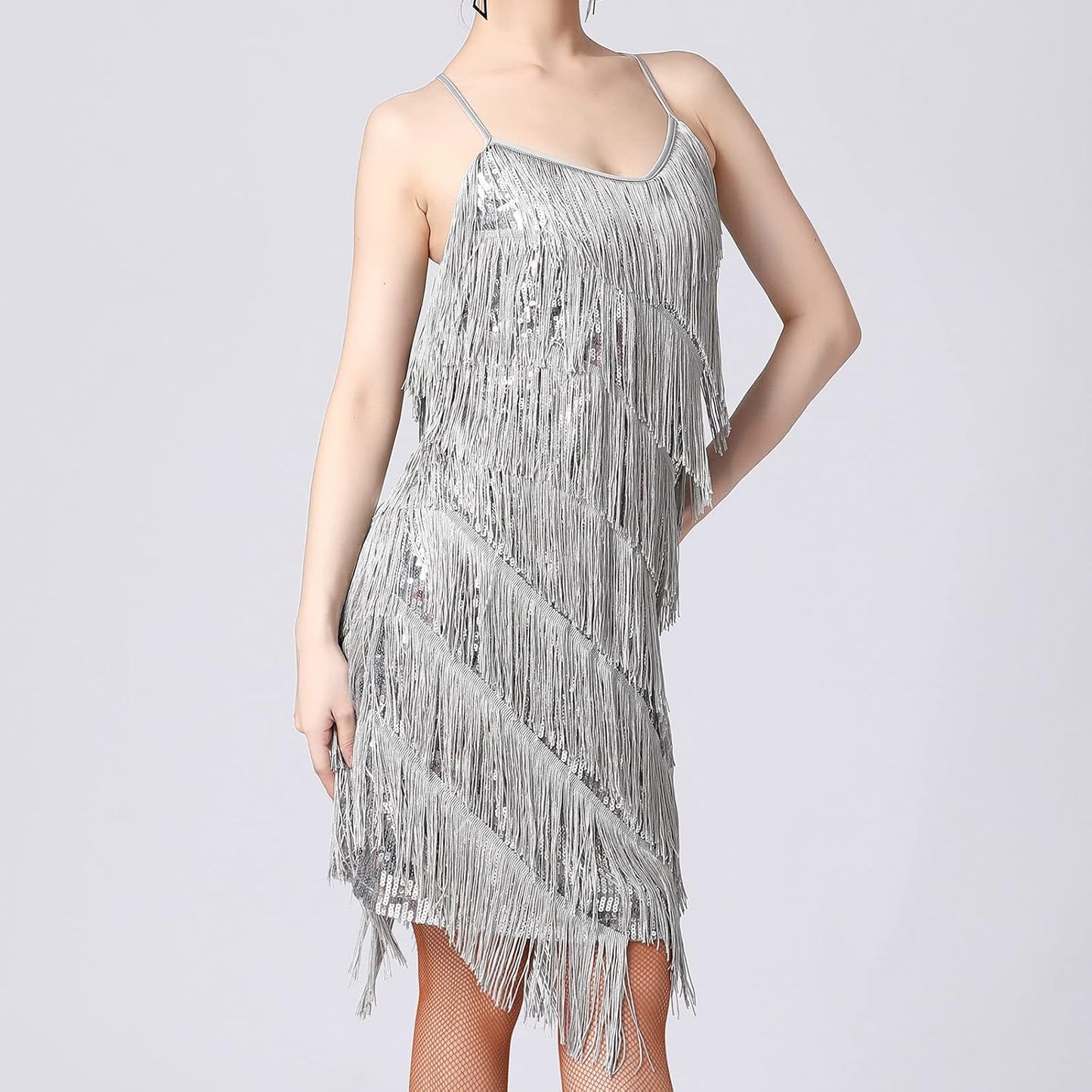 fartey Womens Fringe Dress Spaghetti Strap Sleeveless Tassel Sling Dress Sexy V Neck Backless Cocktail Party Mini Dress