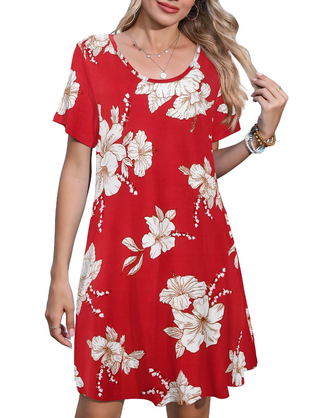 JollieLovin Plus Size Summer T-Shirt Casual Dresses for Curvy Women Flowy Swing