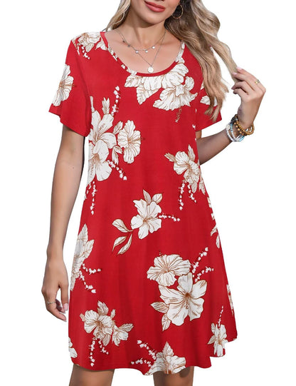 JollieLovin Plus Size Summer T-Shirt Casual Dresses for Curvy Women Flowy Swing
