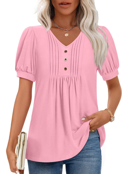 Findsweet Women's Summer Tunic Tops Casual Dressy Blouses Short Sleeve Shirts M-4XL