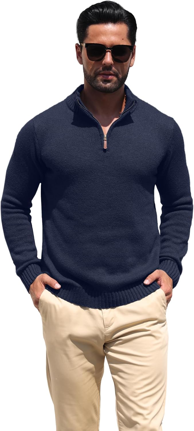 Sailwind Men's Quarter Zip Knit Texture Sweater Casual Long Sleeve Pullover Chunky Sweaters