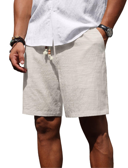 Sailwind Men’s Linen Shorts Casual Summer Elastic Waist Drawstring Lightweight Beach Vacation Shorts with Pockets