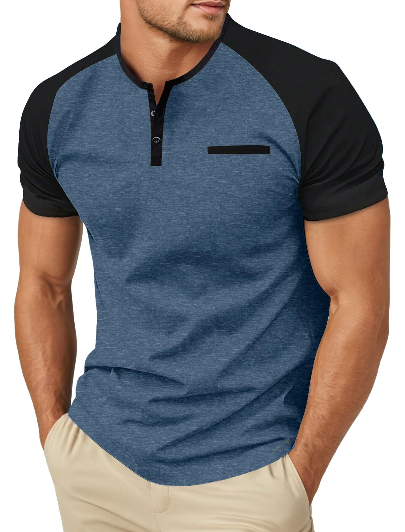 Sailwind Men's Cotton Henley Short Sleeve Casual T-Shirts with Pocket