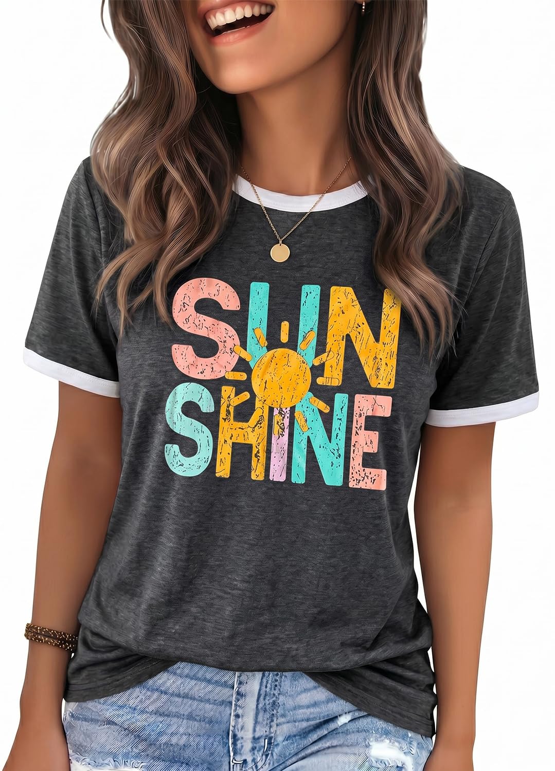 YEXIPO Graphic Tees for Women Short Sleeve Summer Tops Funny Letter Printed Loose Casual T Shirts