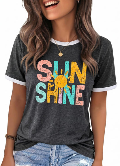 YEXIPO Graphic Tees for Women Short Sleeve Summer Tops Funny Letter Printed Loose Casual T Shirts