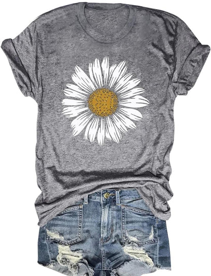 Women's Vintage Floral T Shirt Boho Wildflower Graphic Loose Tees Short Sleeve Casual Tops