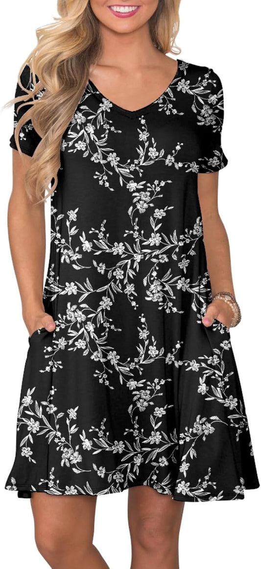 lionstill Women's Casual T Shirt Dress Summer Short Sleeve Swing Dresses with Pockets