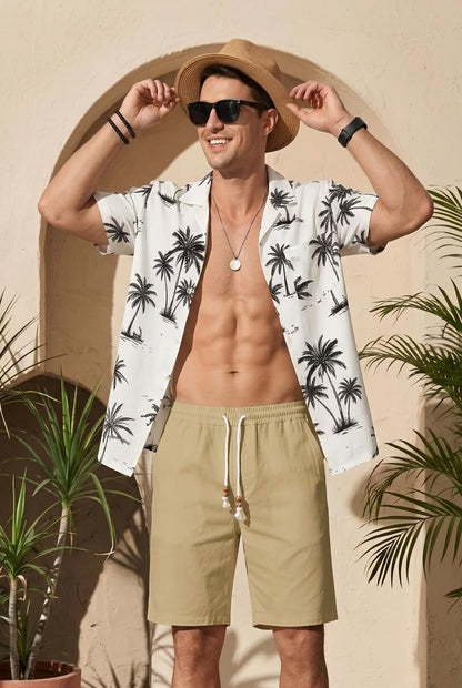 Sailwind Men’s Cotton Linen Shorts Casual Elastic Waist Drawstring Summer Beach Vacation Shorts with Pockets