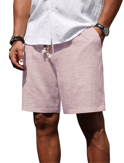Sailwind Men’s Linen Shorts Casual Summer Elastic Waist Drawstring Lightweight Beach Vacation Shorts with Pockets
