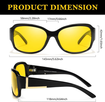 TJUTR Night Vision Driving Glasses for Women, Anti-glare Wraparound Glasses,UV400 Polarized Yellow Lens for Nighttime safety