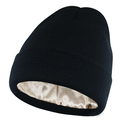 PFFY Womens Satin Lined Beanie Hat Silk Lining Winter Hats Beanies for Women Soft Slouchy Beanie Skull Cap