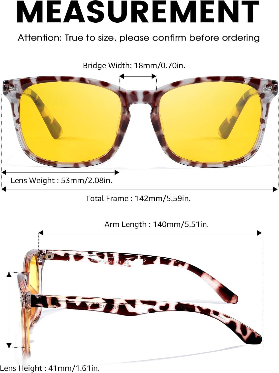 TJUTR Night Vision Driving Glasses for Men Women, Polarized Anti Glare Yellow Lens Glasses for Driving at Night Time TN2482