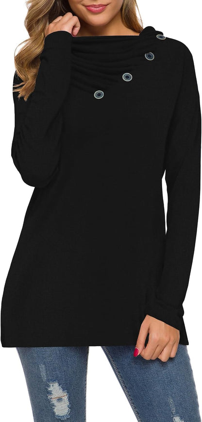 WEACZZY Women's Long Sleeve Shirts Button Cowl Neck Casual Loose Tunic Tops Blouse Dressy Fashion 2026