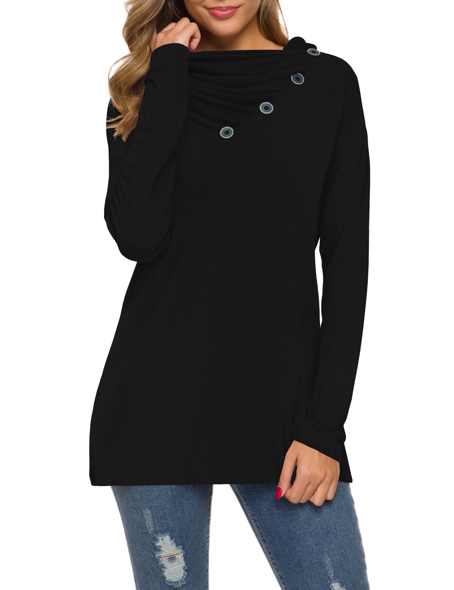 WEACZZY Women's Long Sleeve Shirts Button Cowl Neck Casual Loose Tunic Tops Blouse Dressy Fashion 2026