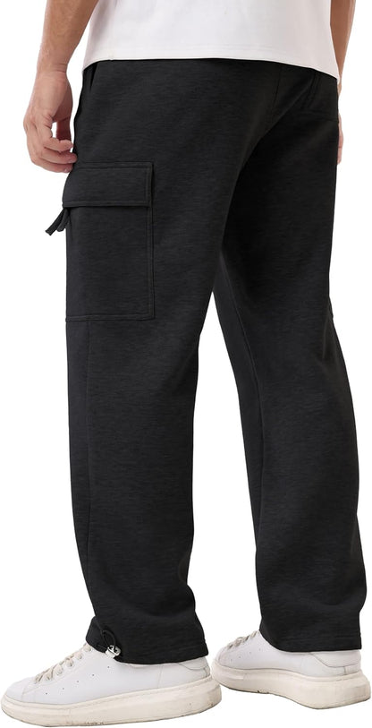 Sailwind Men's Fleece Cargo Sweatpants Casual Loose Fit Heavyweight Pants with Pockets