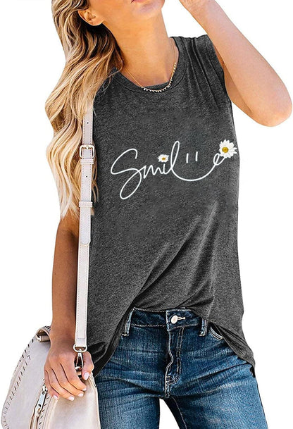 YEXIPO Womens Tank Tops Summer Sleeveless T Shirts Casual Loose Letter Printed Graphic Tees Blouses