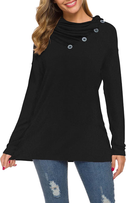 WEACZZY Women's Long Sleeve Shirts Button Cowl Neck Casual Loose Tunic Tops Blouse Dressy Fashion 2026